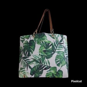 Tropical Leaf Print Tote Bag - Green